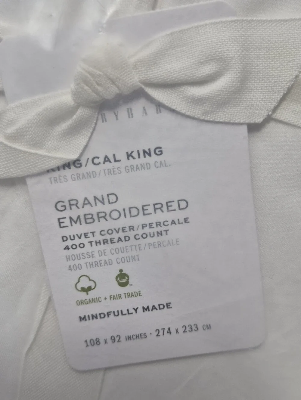 Pottery Barn Grand Embroidered King/Cal King Gray Mist Duvet Cover NEW